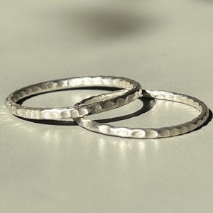 Set of 2 Hammered Texture Sterling Silver Stacking Rings