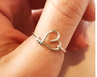 Wire Wrapped Sideways Heart Ring: Sterling Silver