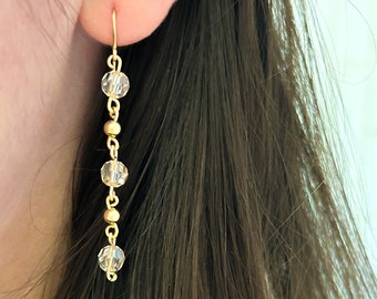Gold and Champagne Crystal Dangle Drop Earrings 14k Gold Filled