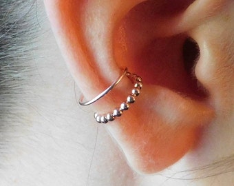 Rosey Beaded Double Hoop Ear Cuff