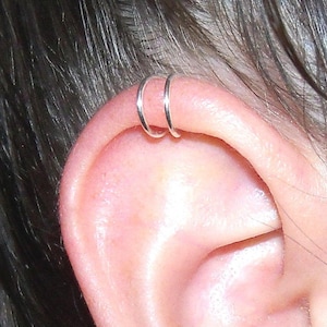 Helix Ear Cuff, Non Pierced, Double Hoop Ear Cuff for Cartilage Fake Piercing, 1 cuff, Sterling Silver, 14k Gold Filled