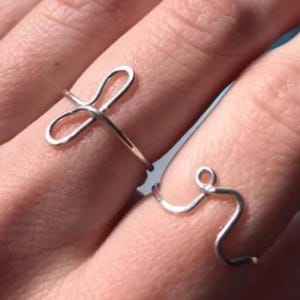 Custom Initial Adjustable Wire Ring: Script Letter, 14k Gold Filled or Sterling Silver