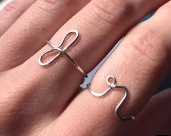 Custom Initial Adjustable Wire Ring: Script Letter, 14k Gold Filled or Sterling Silver