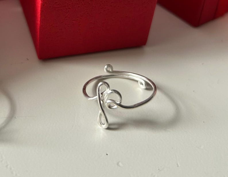 Custom Initial Adjustable Wire Ring: Script Letter, 14k Gold Filled or Sterling Silver image 5