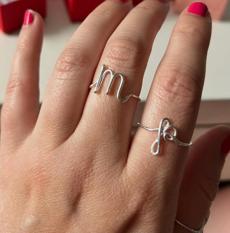 Custom Initial Adjustable Wire Ring: Script Letter, 14k Gold Filled or Sterling Silver image 14