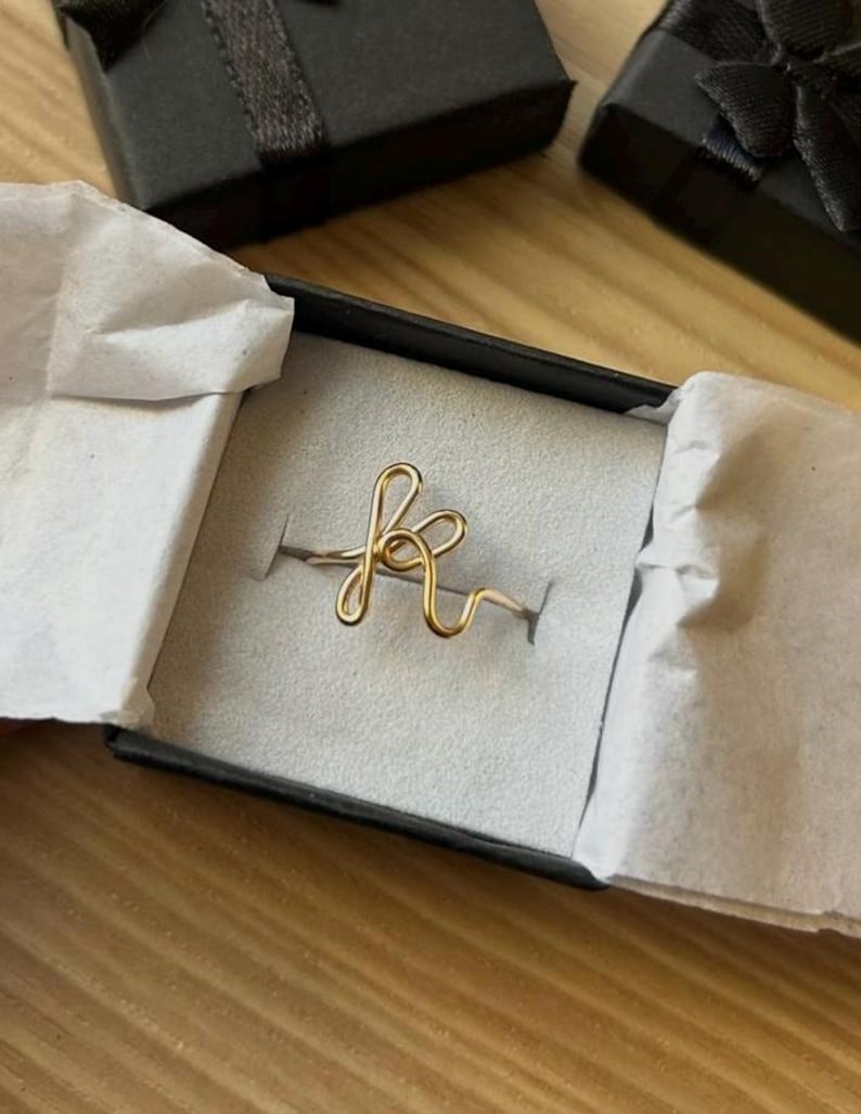 Custom Initial Adjustable Wire Ring: Script Letter, 14k Gold Filled or Sterling Silver image 16