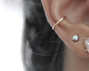 Single Hoop Ear Cuff, Conch Fake Piercing, 18 Gauge Hoop Earring, 14k Gold Filled or Sterling Silver