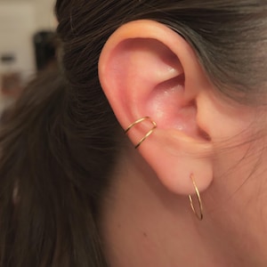 Double Hoop Conch Ear Cuff 18 Gauge Sterling Silver or 14k Gold Filled Fake Piercing