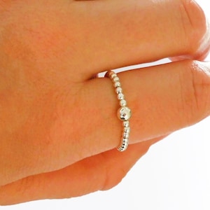 Sterling Silver Beaded Ring: Elastic Stretch Ring for Women