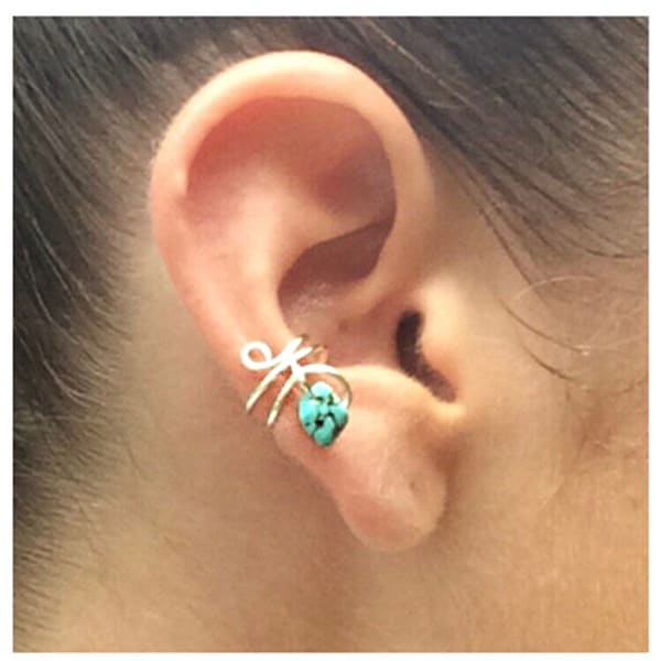 Wire Wrapped Turquoise Stone / Nugget Ear Cuff in Sterling Silver or 14k Gold-Filled