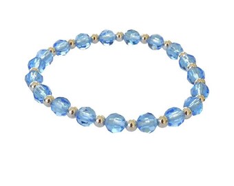 Blue Swarovski Crystal and Sterling Silver Beaded Stretch Bracelet