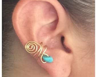 Spiral Ear Cuff with Turquoise Stone, Gold or Silver