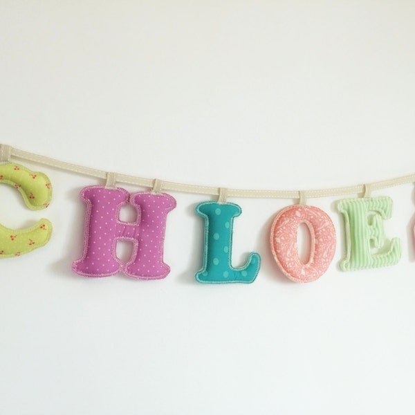 Baby 5 letters fabric Name Banner ,Custom made pastel Girl's room Name Banner , Made To Order Children Name Banner,Baby Name Garland