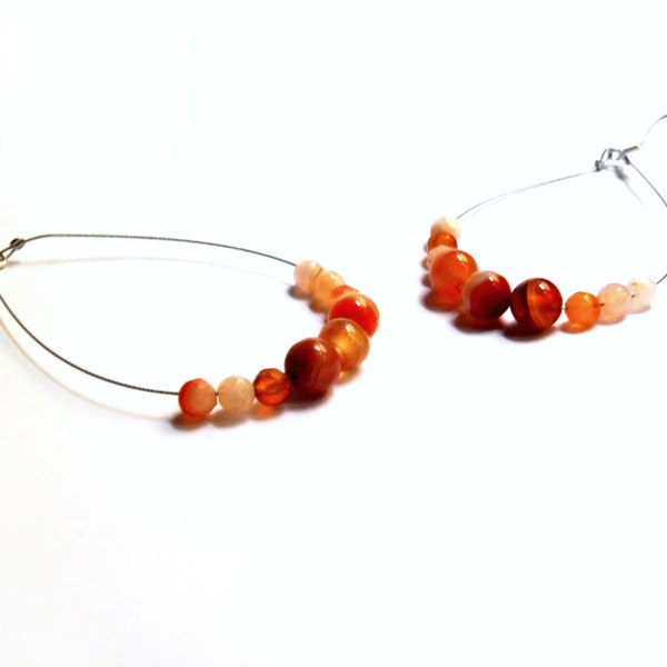 Hoop rust earrings / carnelian orange drop / beaded earrings /dangle earrings /tear drop earrings / raw stone jewelry / contemporary jewelry