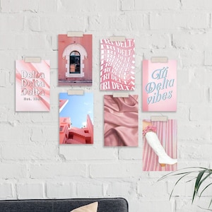 Kit de collage de la hermandad Tri Delta, decoración de habitación rosa, láminas artísticas