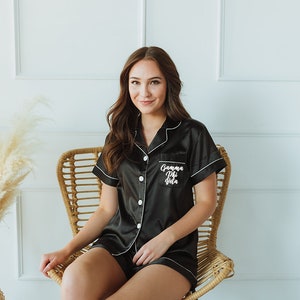 SCRIPT FONT| Gamma Phi Beta pajamas, GPhi, Gamma Phi, custom black pajamas, gifts for rush ,big little reveal, sorority pajamas, bid day