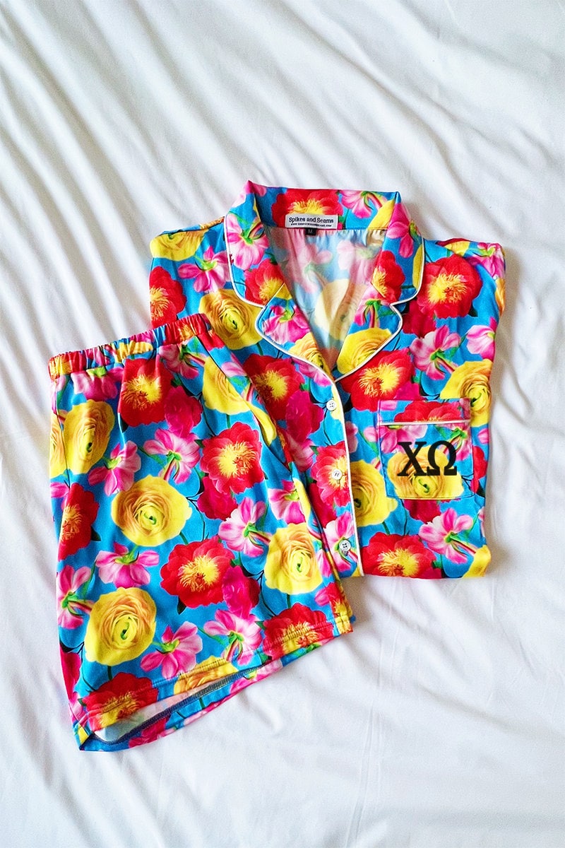 Greek Pyjamas GREEK LETTERS Gamma Phi Beta Pajamas, Gphi, Floral Pajamas, Custom Rose ...