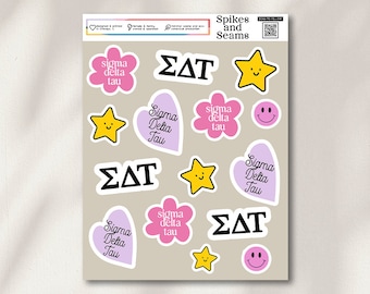 Pegatinas de Sigma Delta Tau, productos de Sig Delta Tau, SDT, pegatinas de hermandad, reclutamiento, día de licitación, calcomanía griega, cesta de regalo de hermandad, regalo griego, SDT