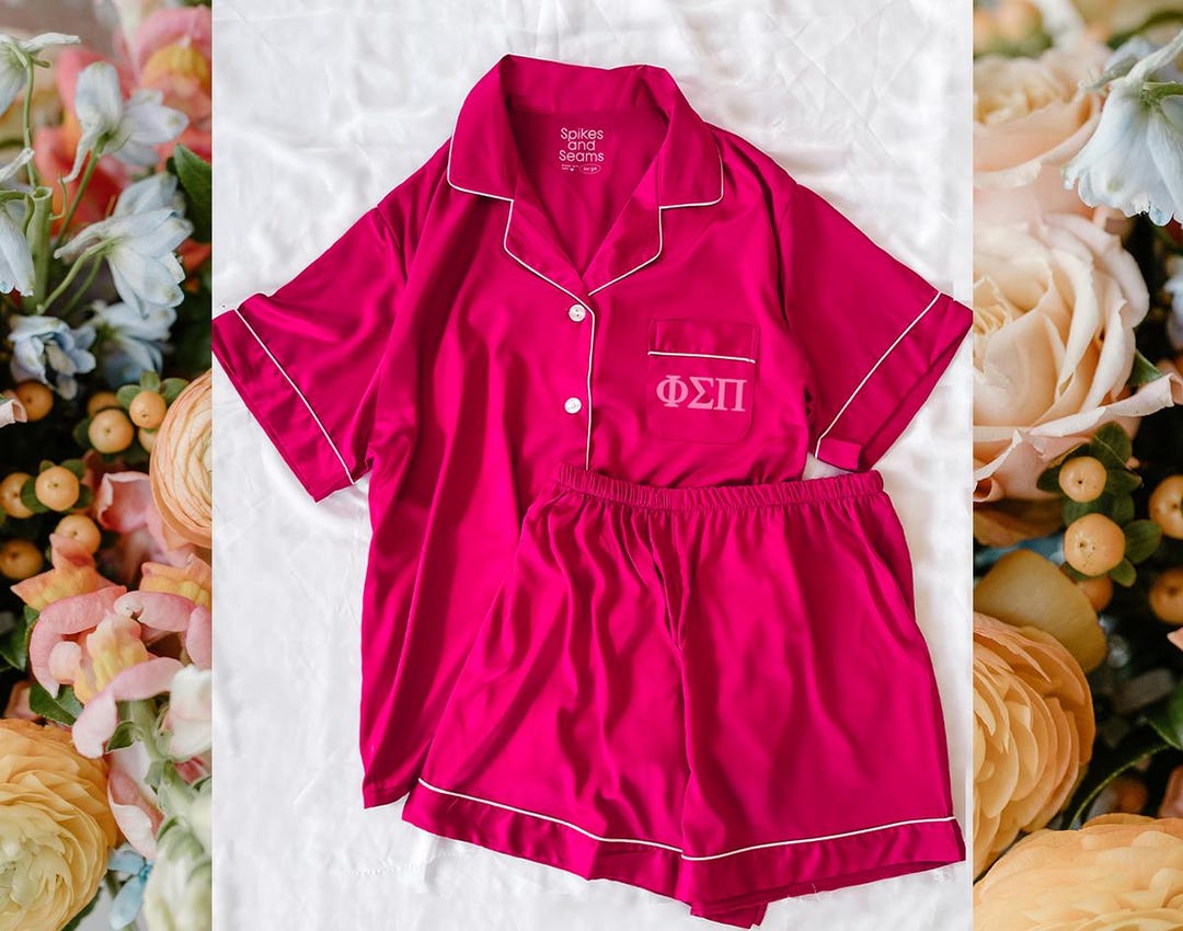 Greek Pyjamas Aesthetic Greek Apparel, Greek Pajama Set, Hot Pink Greek Apparel ...