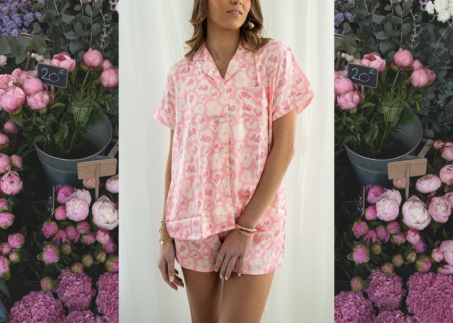 Alpha Phi Satin PJ Set - Greek Letter Sorority Pajamas - Custom Satin ...