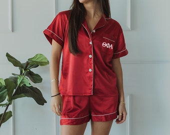 GREEK LETTERS Theta Phi Alpha pajamas, Theta Phi, sorority pajamas, bid day, burgundy pajamas, custom red pajamas, red pajamas, sorority pjs