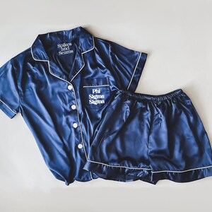 BLOCK FONT| Phi Sig pajamas, Phi Sigma Sigma gift, sorority pajamas, bid day, rush, sorority gift, custom pink pajamas, pajama set, greek