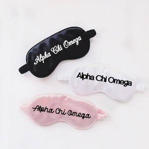 Alpha Chi Omega, Alpha Chi, sorority recruitment, custom sleep mask, sorority gifts, gifts for rush, bid day, sorority gifts, pink eye masks