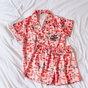 BLOCK FONT Alpha Epsilon Phi pajamas, AEPhi pjs, sorority pajamas, recruitment, big little reveal, custom pajamas, bid day, tropical pajamas