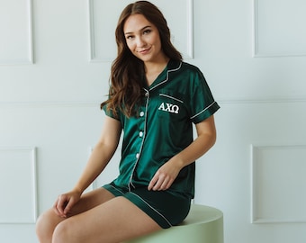 GREEK LETTERS Alpha Chi Omega, sorority, bid day, rush, gift, pajamas, custom pajamas, pajama set, satin pajamas, sorority pjs, AChiO