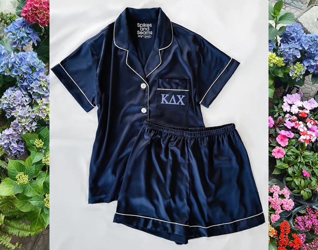 Pyjamas College Satin Sorority Pajamas, Greek Letter Pajamas, College Campus Gear ...