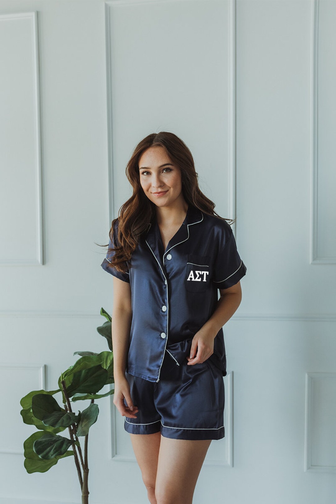 Pyjamas Fancy Text GREEK LETTERS, Alpha Sigma Tau Pajamas, Sorority Pajamas, Bid Day, Navy ...