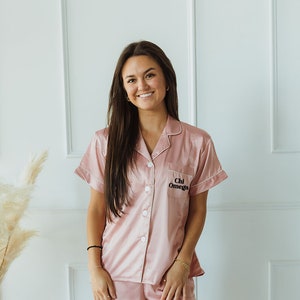 BLOCK FONT| Chi Omega pajamas, Chi O, sorority pajamas, bid day, sorority gift basket, greek recruitment gift, big little reveal, pink pjs