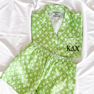 GREEK LETTERS Kappa Delta Chi, KDChi, sorority pajamas, floral pajamas, bid day, rush, sorority recruitment, big little reveal, custom pjs