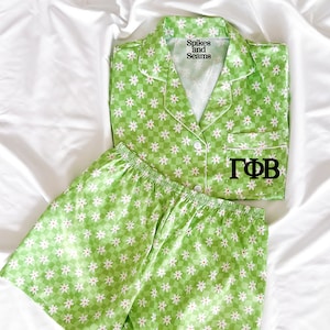 GREEK LETTERS Gamma Phi Beta, GPhi, floral pajamas, custom pajamas, gifts for rush ,big little reveal, sorority, bid day, recruitment