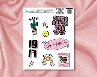 Pegatinas Sigma Delta Tau, SDT, reclutamiento de hermandades, pegatinas de hermandades, regalos para el reclutamiento, día de la oferta, canasta de regalo de hermandad, calcomanía griega, Sig Delta Tau