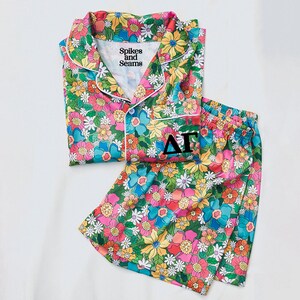 GREEK LETTERS| Delta Gamma pajamas, sorority pajamas, bid day, floral pajamas, Delta Gamma shirts, sorority gift basket, big little reveal