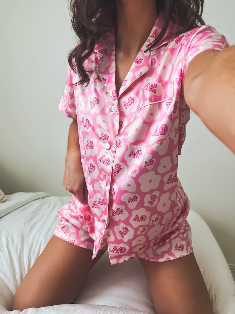 Matching Satin Pjs With Personalized Greek Letters - Alpha Phi Sorority ...
