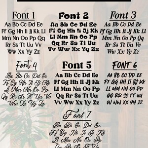 Puede incluir: Una gu&iacute;a de diferentes estilos de fuente para una chaqueta de camuflaje. La imagen muestra seis estilos de fuente diferentes, cada uno con el alfabeto de la A a la Z. Las fuentes est&aacute;n etiquetadas como "Fuente 1", "Fuente 2", "Fuente 3", "Fuente 4", "Fuente 5" y "Fuente 6".
