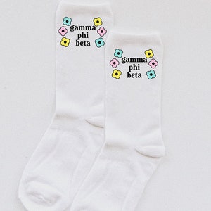Gamma Phi Beta, Gamma Phi, sorority socks, recruitment, custom socks, sorority, bid day, rush, big little reveal, sorority gift, white socks