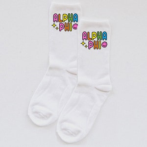 Alpha Phi, sorority Socks, custom white socks, alpha phi shirts, bid day, gifts for rush, aphi, alpha phi shirts, custom socks, recruitment