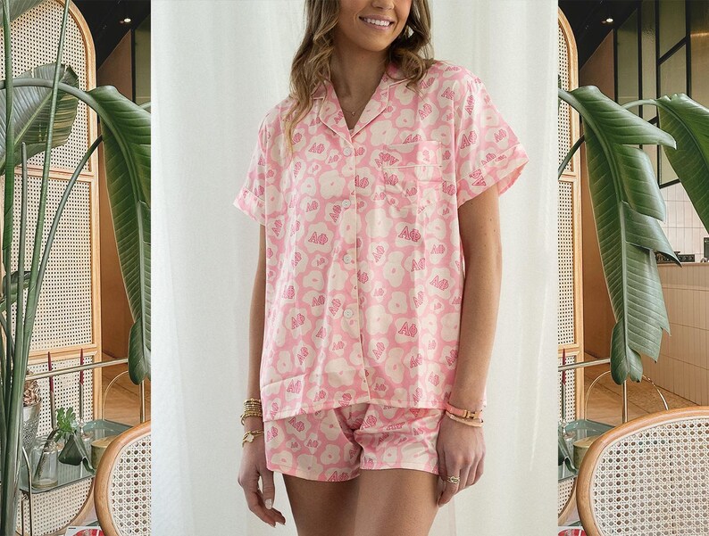 Alpha Phi Satin PJ Set - Greek Letter Sorority Pajamas - Custom Satin ...