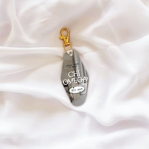 Chi Omega keychain, Chi O, sorority keychain, recruitment, big little, tassel keychain, motel key, custom keychain, bid day, Chi Omega gift