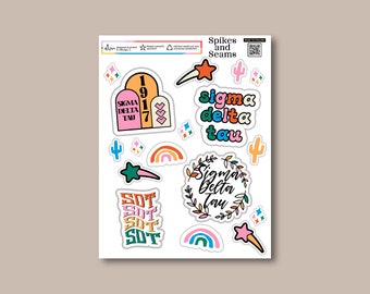 Pegatinas Sigma Delta Tau, SDT, reclutamiento de hermandades, pegatinas de hermandades, regalos para el reclutamiento, día de la oferta, canasta de regalo de hermandad, calcomanía griega, Sig Delta Tau