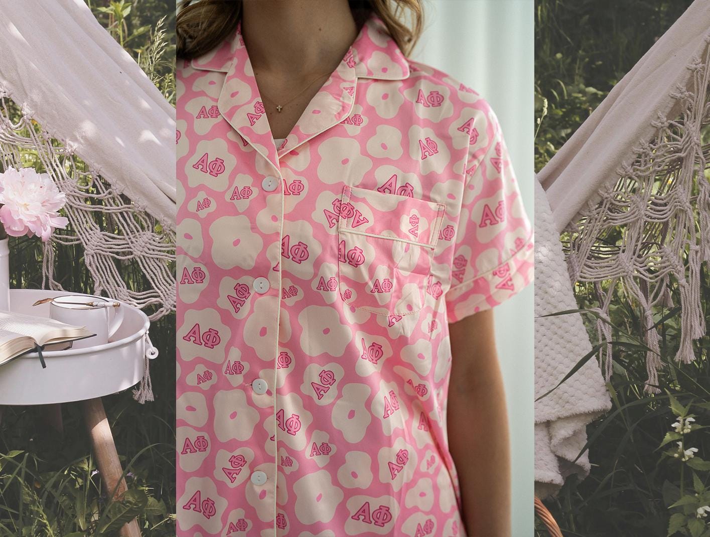 Alpha Phi Satin PJ Set - Greek Letter Sorority Pajamas - Custom Satin ...
