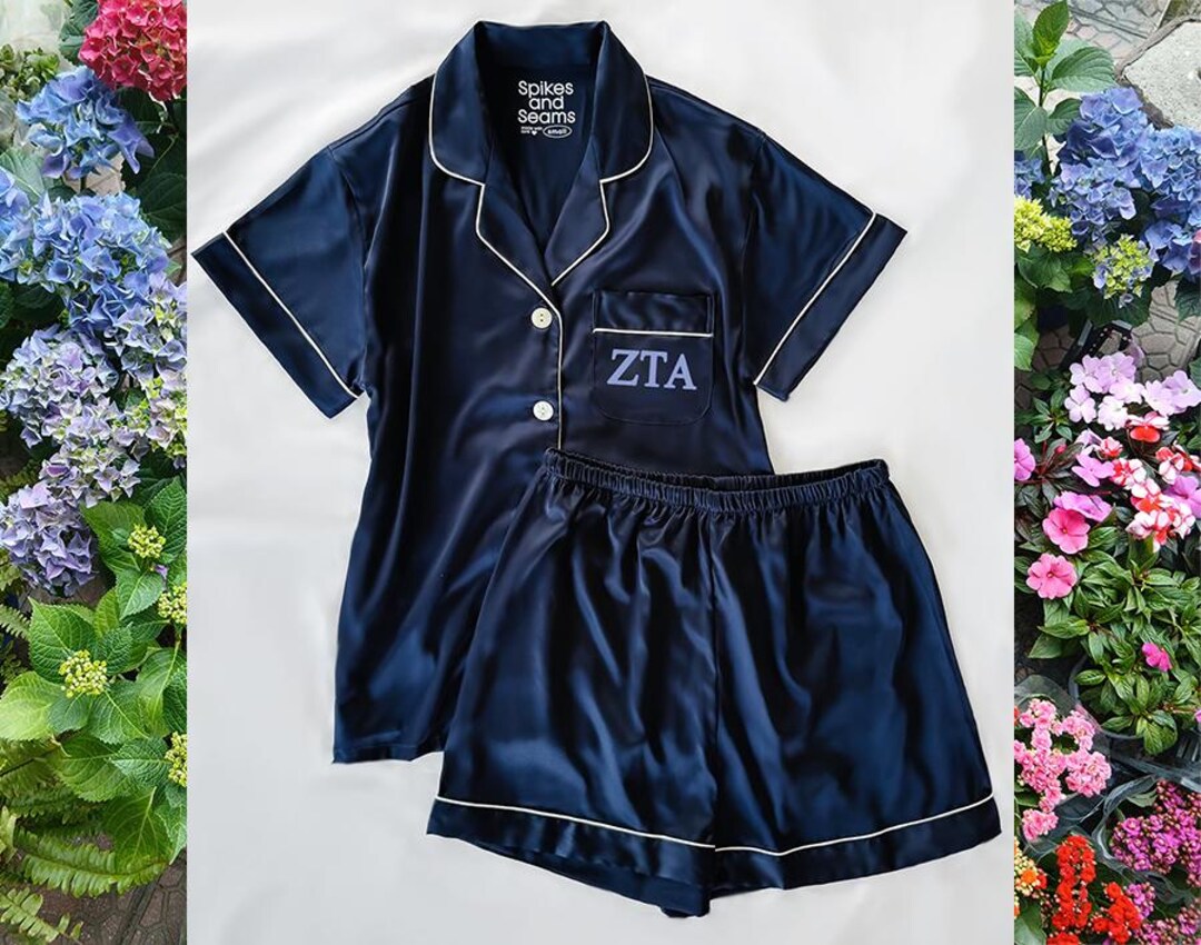 Greek Pyjamas Navy Pajamas With Greek Letters, Bid Day Gift, Custom Sorority Pajama ...