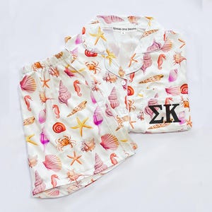 GREEK LETTERS| Sigma Kappa pajamas, custom pink pajamas, Sig Kap, beach pajamas, seashell pajamas, bid day, sorority recruitment, monogram