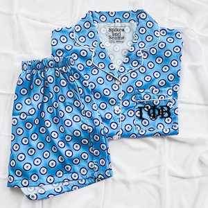 GRIECHISCHE BUCHSTABEN DPi, ga phi, gamma phi beta, muster pyjama, blaue pyjama nach maß, böser blick, große kleine enthüllung, sorority schlafanzug, bid day
