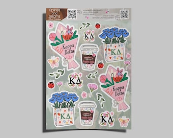 Paquete de pegatinas florales de hermandad, pegatinas de hermandad, pegatinas florales con letras griegas, pegatinas de vida griega, pegatinas botánicas de hermandad