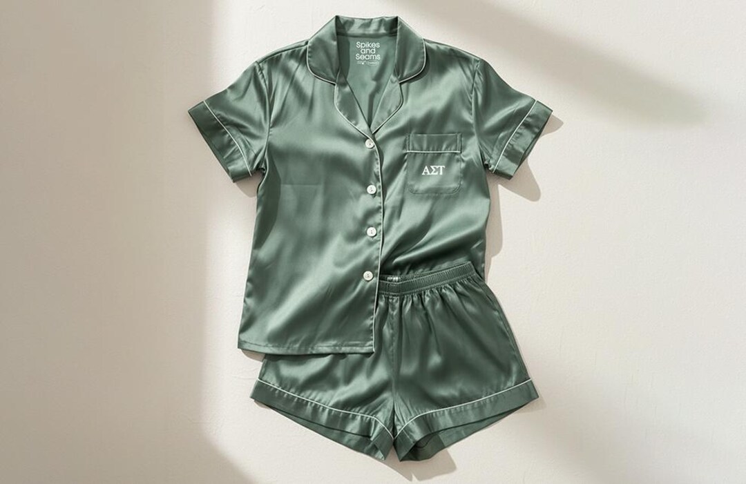 Greek Pyjamas Greek Letter Pajama Set, Satin Stretch Pjs, Sorority Recruitment Gift ...