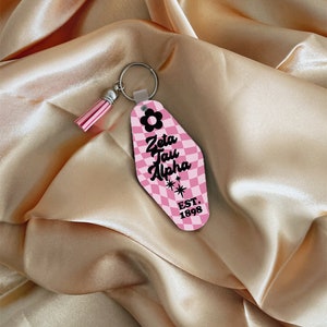 Zeta Tau Alpha-sleutelhanger, sleutelhanger studentenclub, werving, groot klein, sleutelhanger kwastje, motelsleutel, aangepaste sleutelhanger, bieddag, Zeta-cadeau, zus